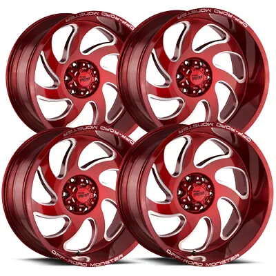 $1255.96 • Buy (Set-4) Off-Road Monster M07 20x10 6x5.5  -19mm Red/Milled Wheels Rims 20  Inch