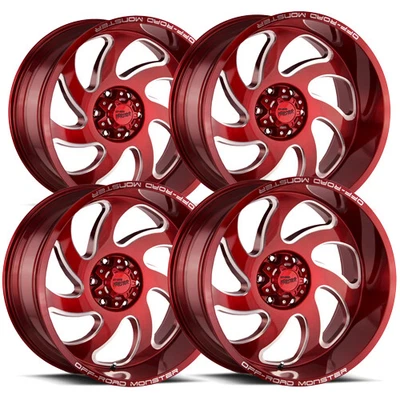 $1255.96 • Buy (Set-4) Off-Road Monster M07 20x10 6x5.5  -19mm Red/Milled Wheels Rims 20  Inch
