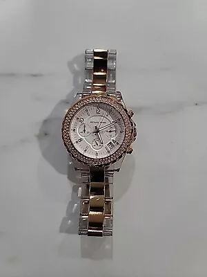 Michael Kors $225 Women's Madison Gold Si White Dial Crystal Bling Watch Mk5323 • $49.99