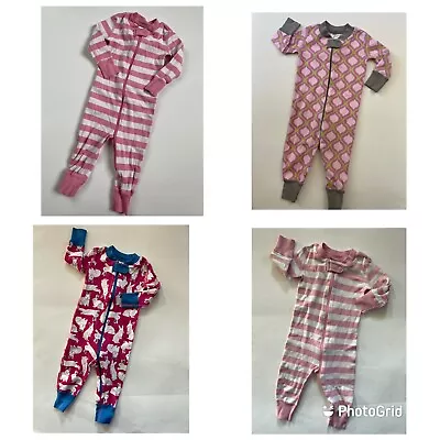 Hanna Andersson Girls Pajama Lot Of 4 Striped Printed Bunny Pink Zip Up 60 70 • $24.97