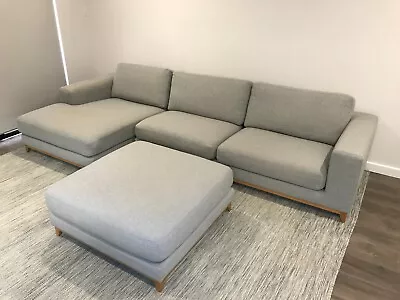 Spencer Fabric Lounge / Sofa - 3 Seat Lounge & Chaise With Ottoman (Nick Scali) • $900