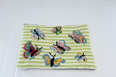 Needlepoint Makeup Bag  With Butterflies Handmade • $19