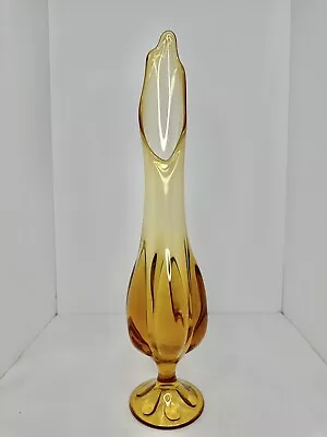 Vintage MCM Viking Glass 19.25” Chunky Epic 6 Petal Swung Vase Amber Stunning • $89.99