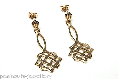 9ct Gold Celtic Drop Earrings Gift Boxed Made In UK Birthday Gift • £106.99