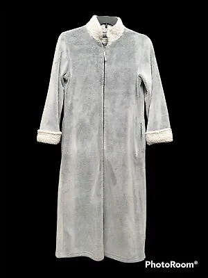 £16.20 • Buy Anne Klein Womens Gray  White Long Sleeve Plush Front Full Zip Up Soft Robe S/M