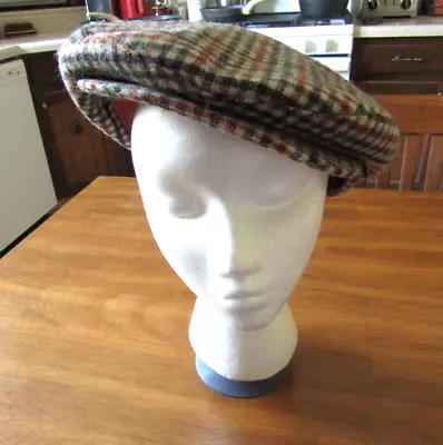 Vintage Mens Woolrich Wool Check Flat Newsboy Snap Hat Cap*Size XL* • $22