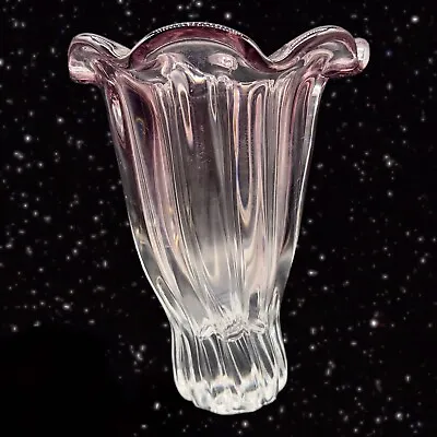 Shannon Crystal Ireland Purple Amethyst Wavy Top Art Glass Thick Vase Hand Blown • $67.50