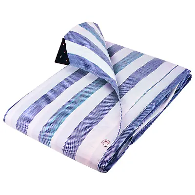 Blue/White 170gsm Striped Tarpaulin Heavy Duty Market Stall Cover Tarp Sheet • £13.85