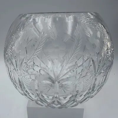 Bohemian Crystal Cut To Clear Etched Rose Bowl Czech • $58.95