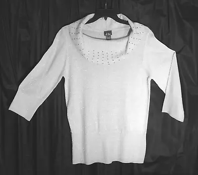 Off-white Silver Shimmer Marilyn Cowl Neck Knit Top Sweater Tunic~1x~0x~xxl~xl • $12.99