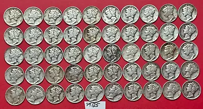 Mercury Silver Dimes Roll Of 50 Silver Mercury Dimes NICE LOT SILVER COINS #M125 • $139.99