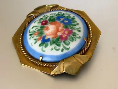 Antique Victorian French Brooch - Porcelain Hand Painted - Limoges - Numbered 34 • £137.35