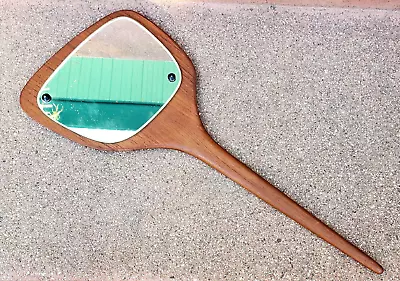 Vintage 1960s Teak Danish Modern Hand Mirror 1960s Mid Century Modern Vanity Mod • $40