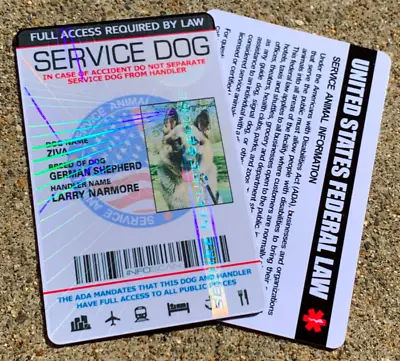 $15.99 • Buy Service Dog Id Card Customized Holographic ESA  - USA FLAG SEAL - Vertical