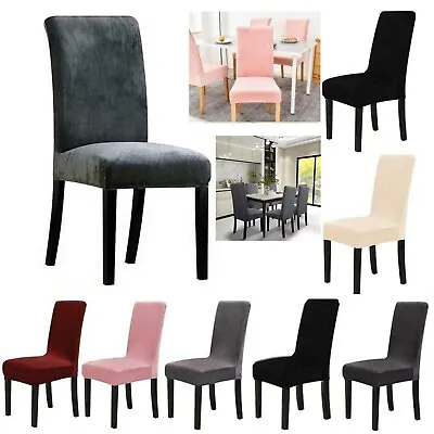 Velvet Stretch Dining Chair Seats Covers Removable Plush Slipcovers Protectors • £4.99