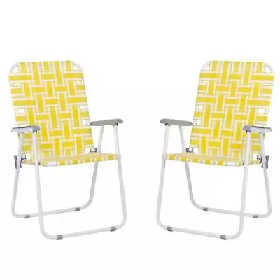 Winado Beach Chair 37.4  X 22  2-Pack Sturdy Folding Metal Frame Armchair Yellow • $51.46