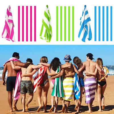 Striped Towel Large Microfibre Lightweight Beach Towel Quick Dry Travel Towel UK • £6.59