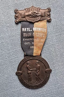 RARE Badge First Reunion Nat'l Reunion Blue & Gray Evansville IND 1899 • $356