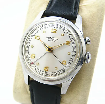 ALL ORIGINAL VINTAGE VULCAIN CRICKET ALARM 17 Jewels Manual Men's Watch 60's • $1259