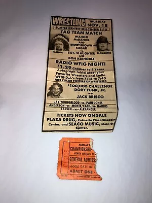 Original 1980's NWA Mid-Atlantic Wrestling Ticket Stub W/ Newspaper Clipping WWE • $49.99