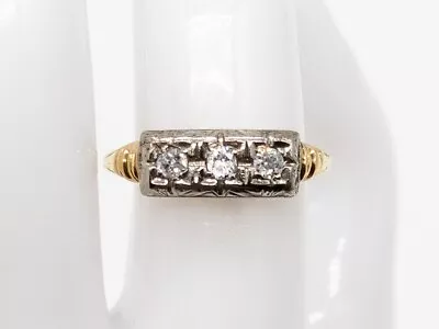 Antique 1920s $1800 .50ct 3 Stone Old Euro Diamond 14k Yellow White Gold Ring • $495