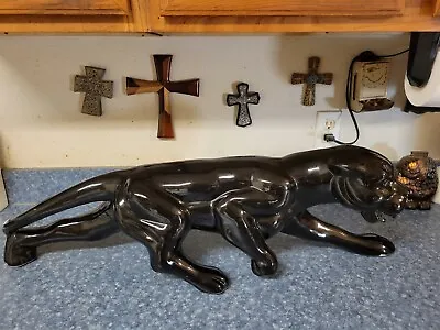 Vintage Ceramic Black Panther Cat Cougar  Statue Sculpture LARGE 33  Red Eyes • $300