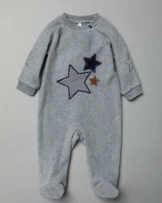 £11.99 • Buy Baby Boy Fleece Sleep Suit Baby Grow Grey Spanish Style Star 0-3 M 6 - 9 Months