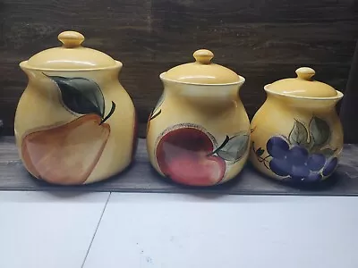 HomeTrends Vintage Verdona 3 Pc Porecelin  Fruit Canister Set In EUC 1970's  • $45.99