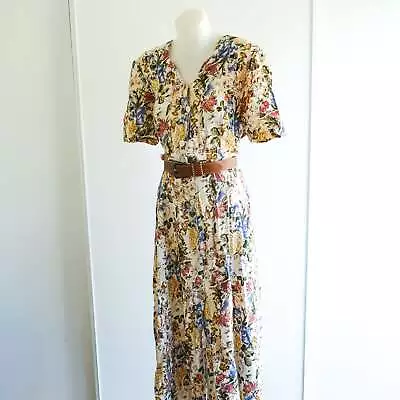 Vintage 90s Cream Floral 'Promises' Midi Dress - 10-12 • $54.60