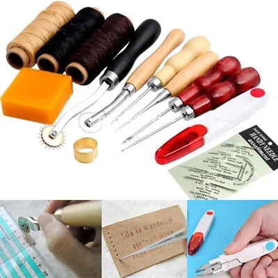 13 Leather Stitching Canvas Shoe Repair Tool Curved Sewing Needle Thread Awl Kit • $10.98