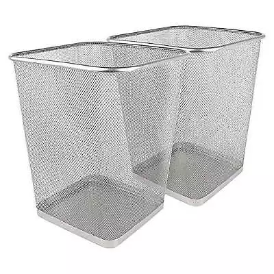 Silver Mesh Metal Trash Can Wastebaskets Square 6 Gallon 2 Pack • $29.97