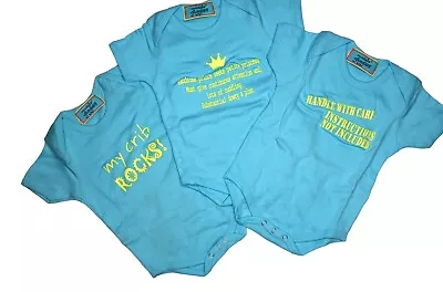 Mud Pie Baby Bodysuits Funny Text Aqua Blue 0-6 Months • $5.56