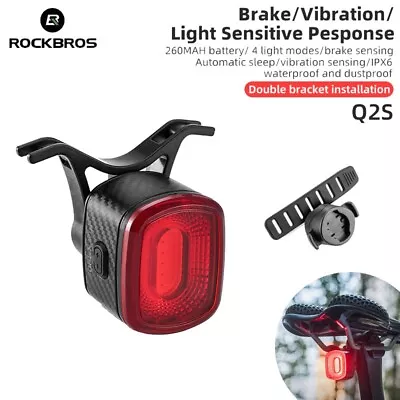 ROCKBROS Cycling Taillight Waterproof Bicycle Bike Brake Sensing Light USB-C • $15.99