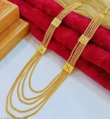 Indian Fashion Jewelry Ethnic Gold Plated Long Necklace 22k Light Chain Mala 22  • £15.56