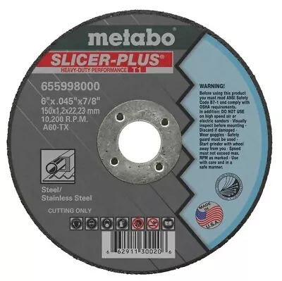 Metabo  6  X .045 X 7/8 Slicer Plus 50 Pack Grinder Cutoff Wheels Cut Off   • $109.95