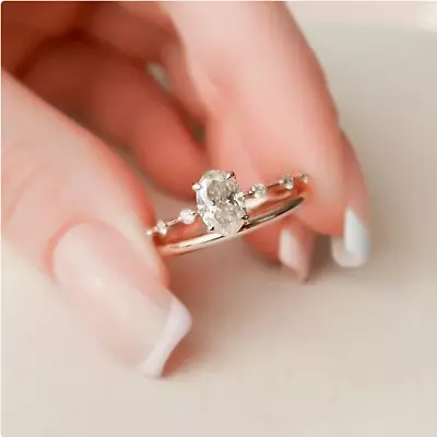 White Moissanite Oval Cut Solitaire Weddiing Ring Set 14K Rose Gold Over 8x6 MM • $129.99