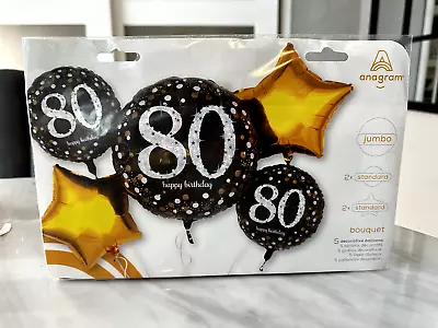 5 Piece 80th Birthday Balloon Foil Bouquet Party Supplies Brand New • £9.73