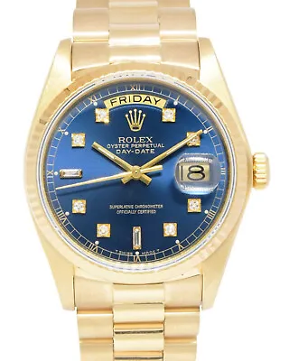 Rolex Day-Date President 18k Yellow Gold Blue Diamond Dial 36mm Watch '79 18038 • $17800
