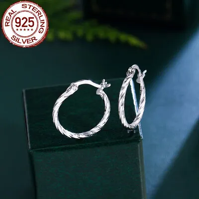 925 Solid Sterling Silver Twisted Tiny Round Hoop Earrings Fashion Jewelry Gift  • $7.99