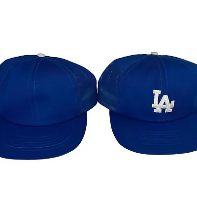 Lot 2 Vintage Los Angeles Dodgers Baseball Hats R.O.C Trucker Mesh Blue 70s 80s • $34.79