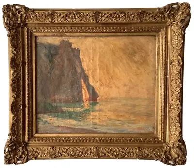 19th Century French Impressionism Claude Monet Cliff Etretat Sunset Oil Canvas • $18000