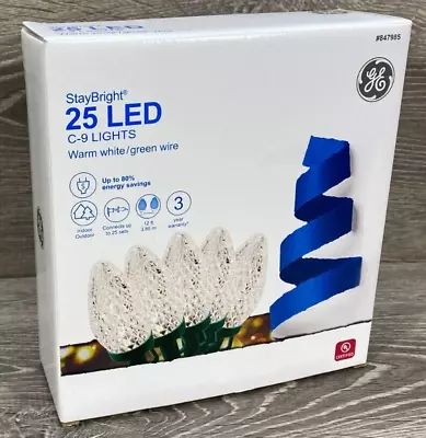 NEW GE StayBright 25 COUNT DIAMOND CUT  WARM WHITE C9 C-9 LED LIGHTS CHRISTMAS • $19.99