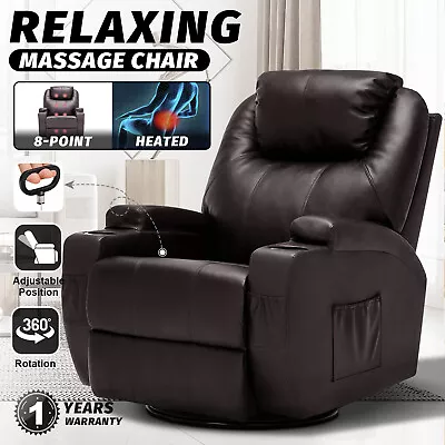 8 Points Massage Chair Electric Heated Recliner 360° Swivel Armchair Lounge Sofa • $431.91