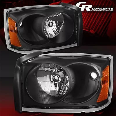 Pair Black Amber Factory Style Headlight Lamp Lh+rh For 2005-2007 Dodge Dakota • $113.95