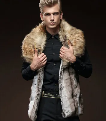 $38.99 • Buy Men's Faux Mink Fur Big Lapel Collar Winter Warm Jacket Waistcoat Vest Outwear