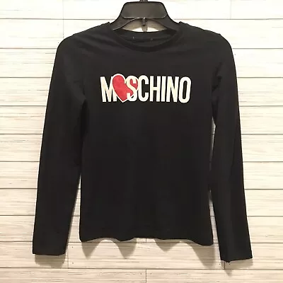 Moschino Kids Girls Size 12 T Shirt Long Slv Black White Logo Red Heart • $44