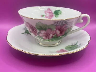 SPOTO CHINA MADE IN OCCUPIED JAPAN FINE CHINA TEA CUP W/ PLATE FLORAL Pink GOLD • $10.65