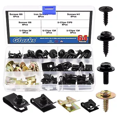 Glarks 64Pcs U-Clips And Body Bolts Screws Assortment Kit 8 Sizes Auto Car Cl... • $26.65