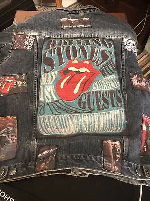 Reworked Vintage Rolling Stones.  Wesley Denim Jacket Rock Band. Size Medium • £19.99