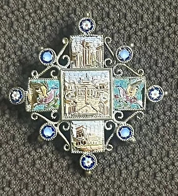 Fine Antique Silver Italian Micro Mosaic Cross Pin Pendant As Is  • $195